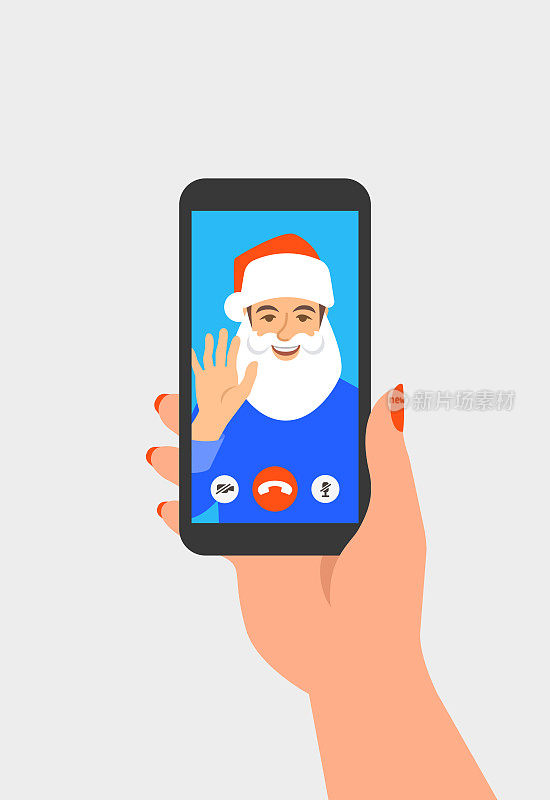 Christmas celebration video call to a friend by phone